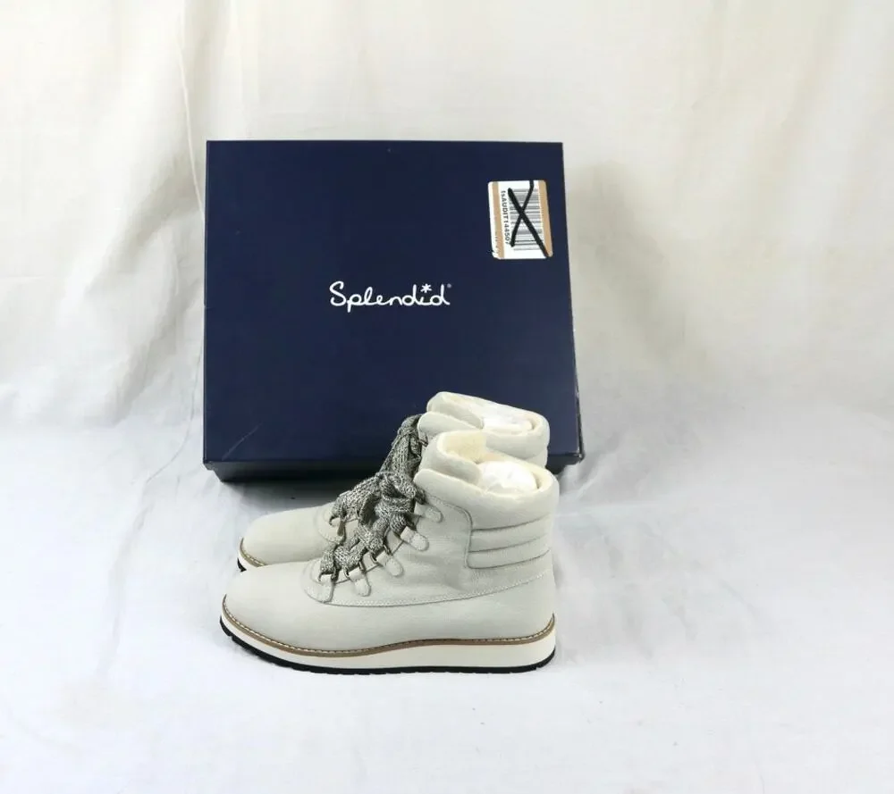 Splendid Women's Potter Hiker Size 6.5 Lace-Up Boot Solid Leather White Gray